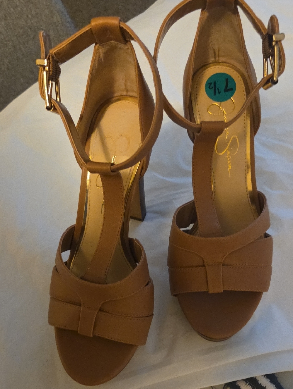Jessica Simpson Cognac T-Strap Platform Heels